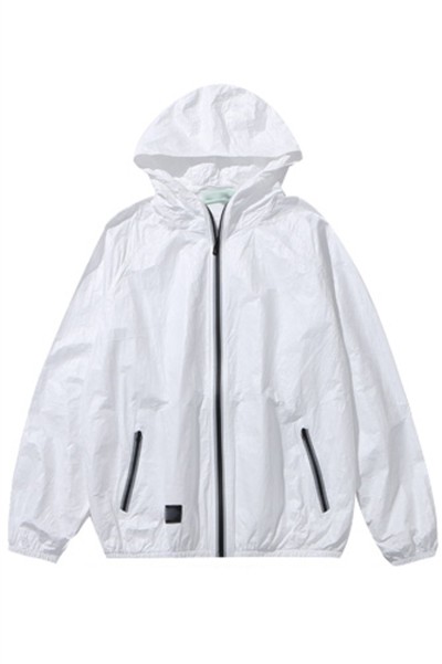 製造白色連帽風衣外套  訂做防水防風杜邦紙輕便風褸外套  風褸外套供應商  SKJ077 45度照